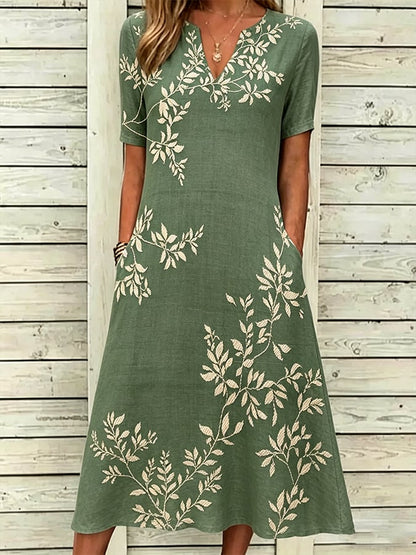 Women's Casual V-Neck Short-Sleeve Printed Dress
