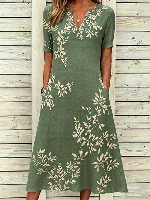 Women's Casual V-Neck Short-Sleeve Printed Dress