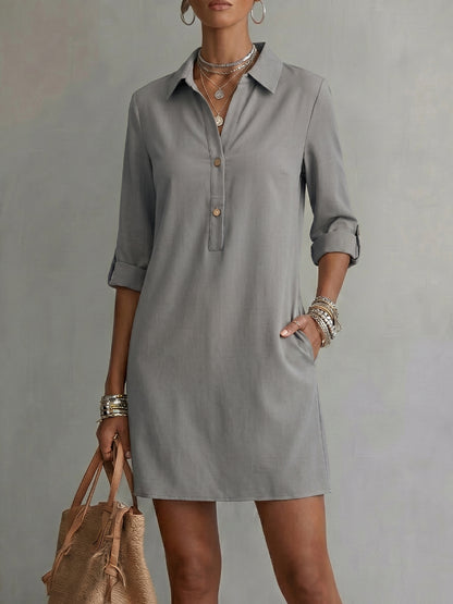 Women's Polo Shirt-collar 3/4-sleeve Dress