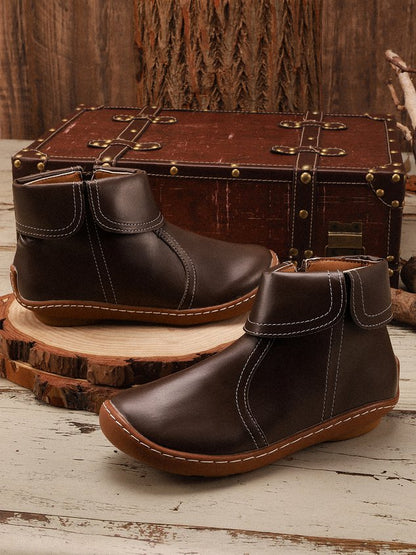 Women Hemmed Zip Casual Plain Round Toe Short Boots With Flat Heel