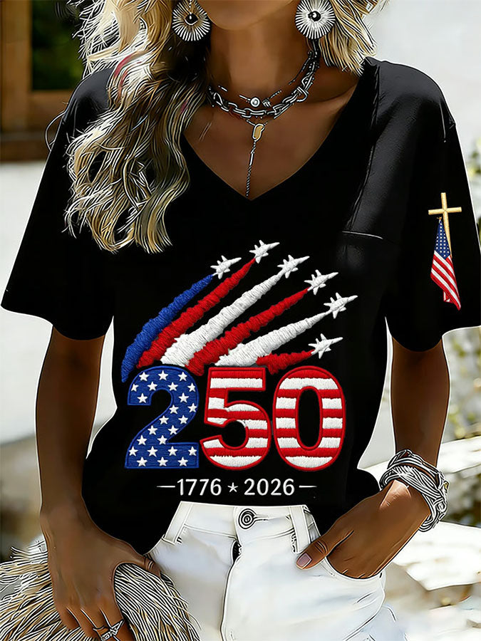 Women'S Retro Independence Day Printed Casual Short Sleeved T-Shirt