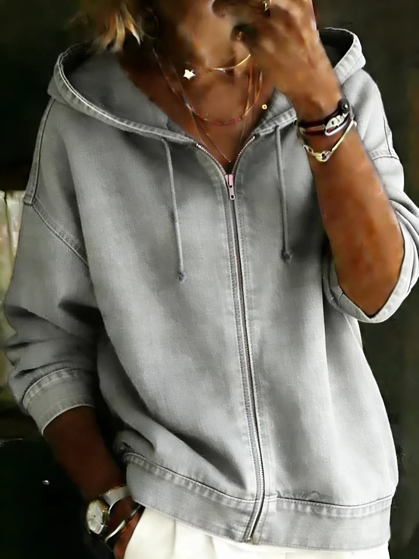 Women's Casual Long Sleeve Denim Zipper Hoodie Coat