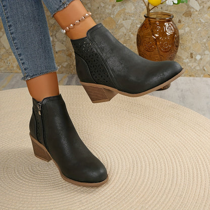 🔥 Women's Chunky Mid-Heel Slip-On Leather Orthopaedic Ankle Boots