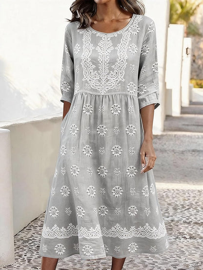 Women's Casual Round Neck Half Sleeve Contrast Print Dress