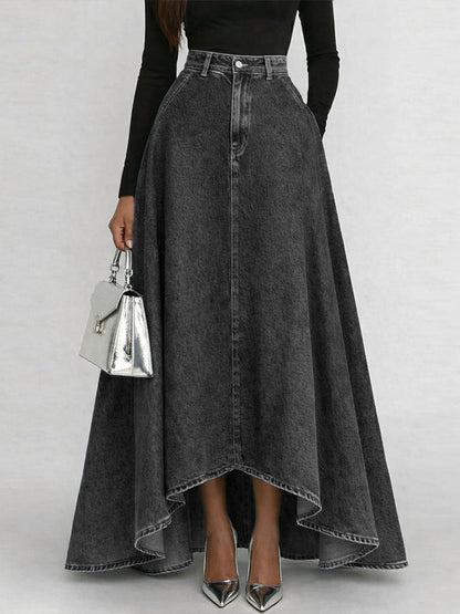 Women's High-waisted Loose-fitting A-line Denim Skirt