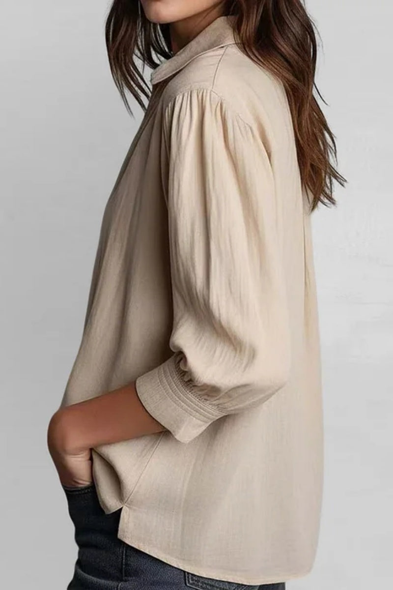 Women's Casual Solid Half Zip Stand Collar Long Sleeve Blouse