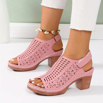 Women's Elegant Fashion Hollow Out Chunky Heels Sandals