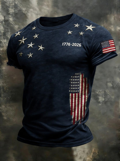 Retro American 1776-2026 Commemorative Print Men's T-Shirt