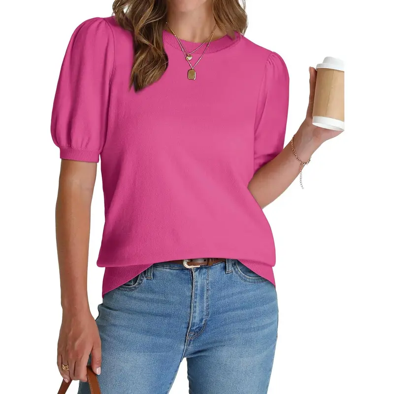 Women's Puff Short Sleeve  Lightweight Knit Top