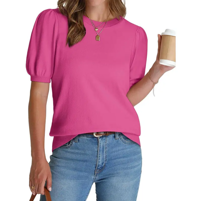 Women's Puff Short Sleeve  Lightweight Knit Top