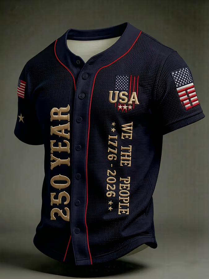 Men'S America Flag Printed Casual Waffle Top