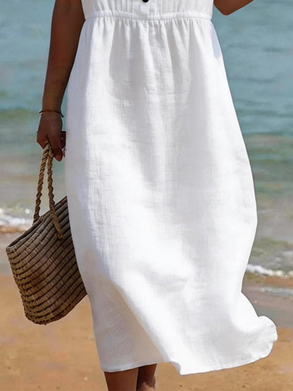 Women's Casual V-Neck Pleated Loose-Fit Dress