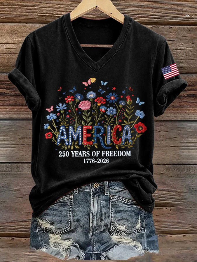 Women's 250th Anniversary Freedom Print V-Neck T-Shirt