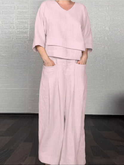 Women'S Casual Solid Color Irregular Cotton And Linen Suit