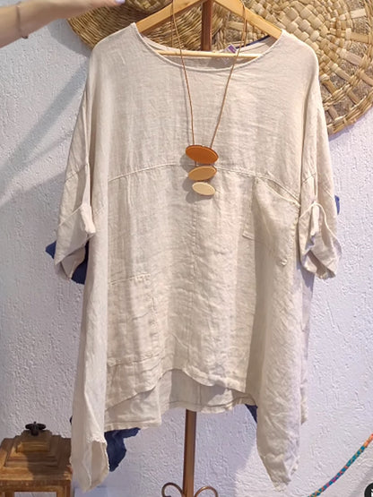 Women's Casual Cotton and Linen V-neck Shirt