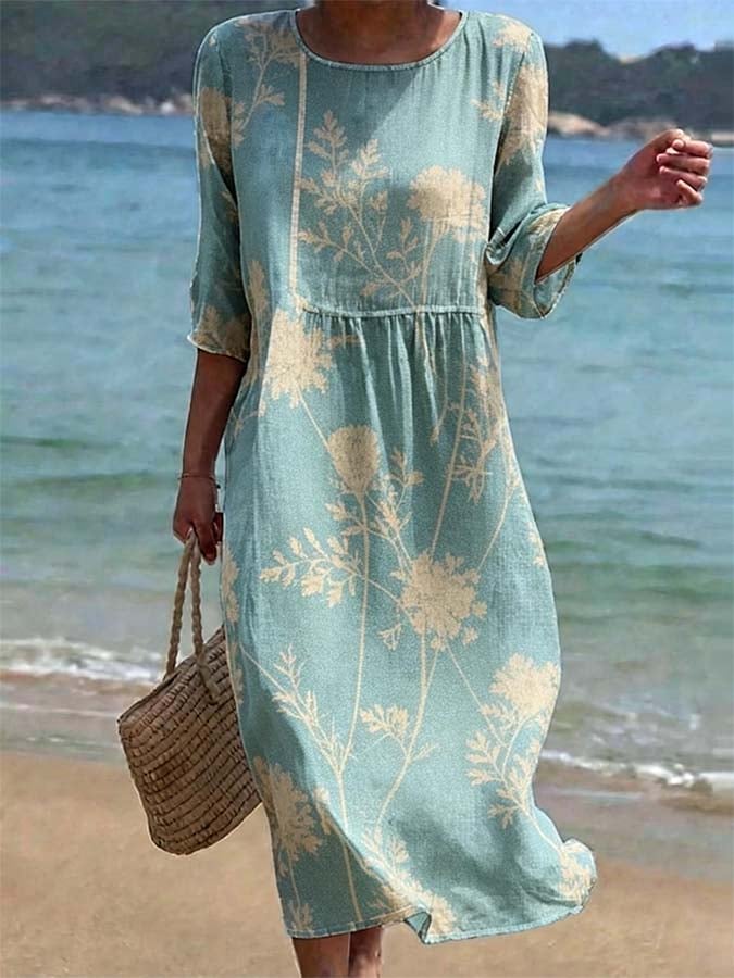Women's Casual Floral Print Round Neck Dress