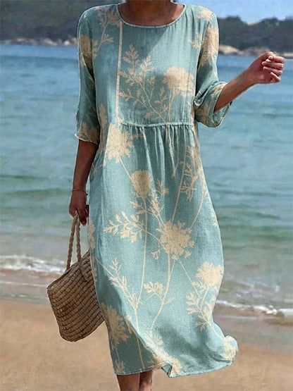 Women's Casual Floral Print Round Neck Dress