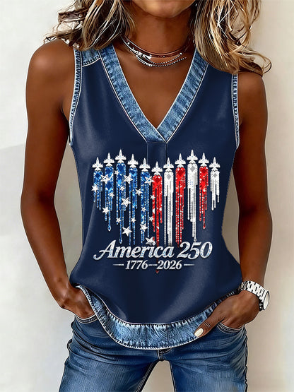 Women's America Flag  Print Sleeveless Top