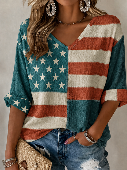 Women'S Retro Independence Day Art Printed Casual T-Shirt