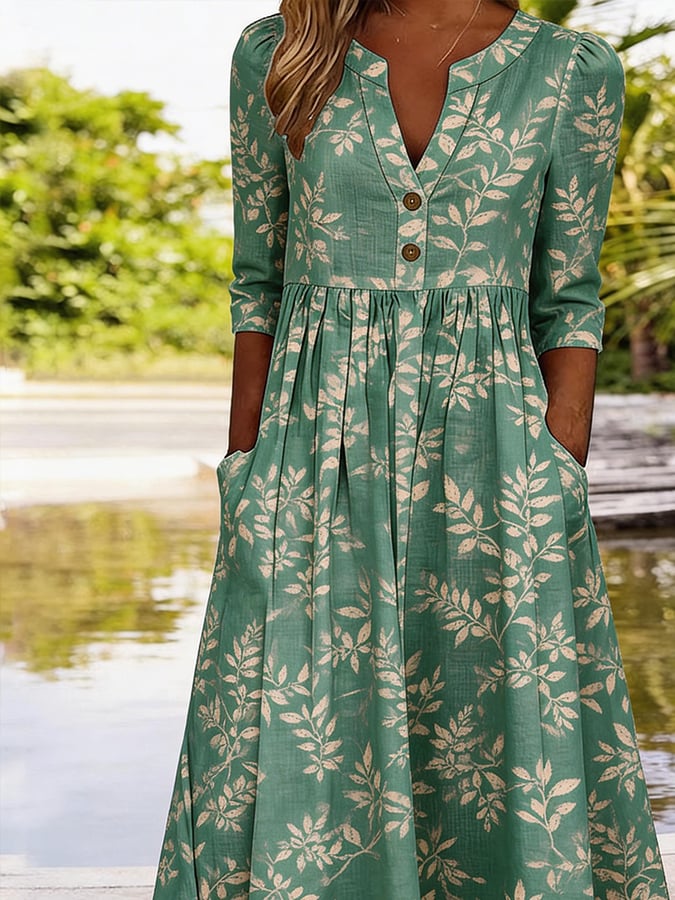 Women's Casual V-Neck Printed Dress
