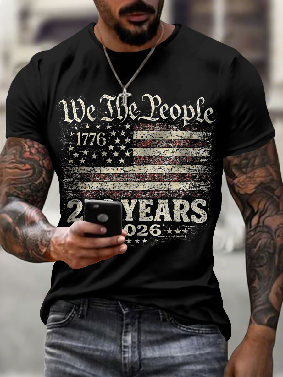 Men'S Casual 250Th Anniversary Celebration Of The Founding Of The United States, Personalized Printed Round Neck T-Shirt