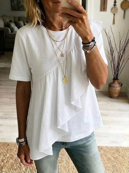 Casual Ruffled 100% Cotton T-shirt
