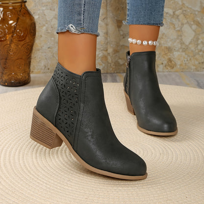 🔥 Women's Chunky Mid-Heel Slip-On Leather Orthopaedic Ankle Boots