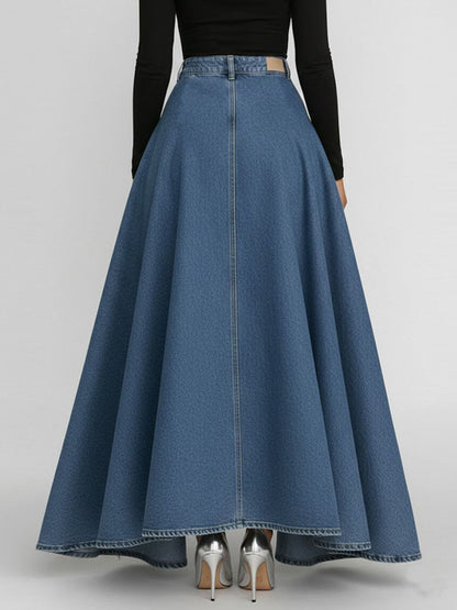 Women's High-waisted Loose-fitting A-line Denim Skirt