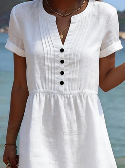 Women's Casual V-Neck Pleated Loose-Fit Dress