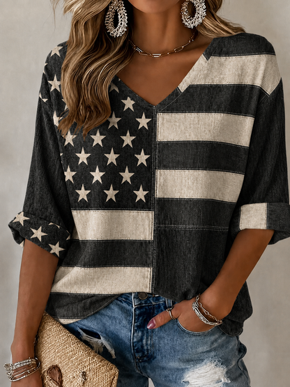 Women'S Retro Independence Day Art Printed Casual T-Shirt