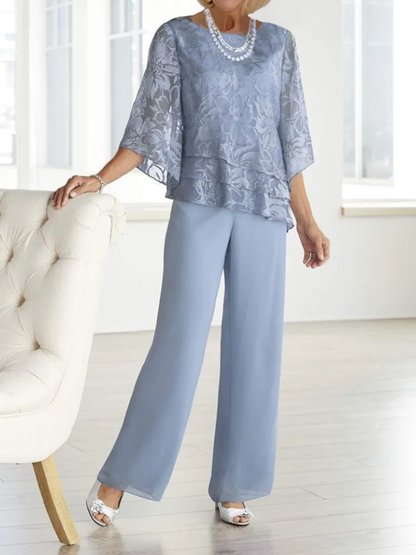 Women'S Chiffon Half-Sleeve Round Neck Set Loose Women'S Clothing Two-Piece Suit