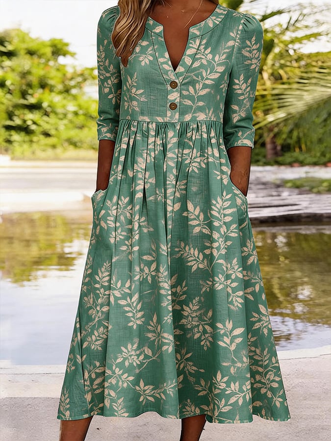 Women's Casual V-Neck Printed Dress