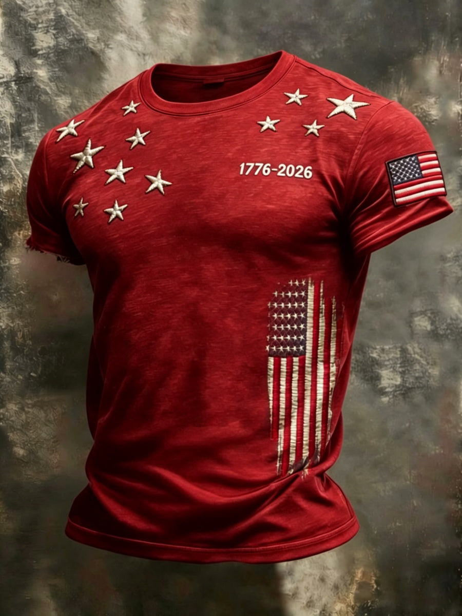 Retro American 1776-2026 Commemorative Print Men's T-Shirt