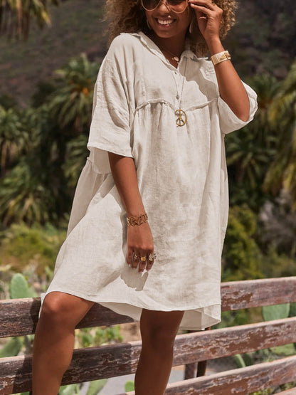 Women's Solid Color Casual Elegant Cotton And Linen Dress