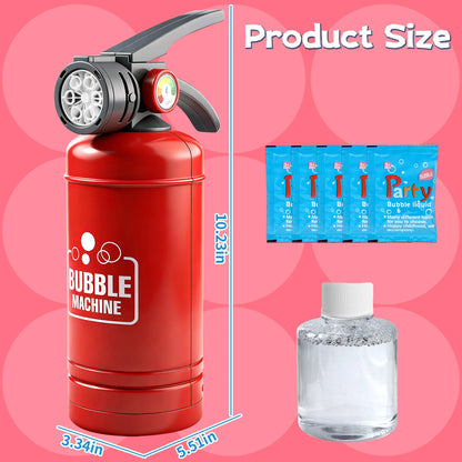 Automatic Bubble Machine Toy for Kids, Fire Extinguisher Style Bubble Blower with Colorful LED Lights, 6-Hole Bubble Maker with Bubble Solution for Outdoor Party Birthday Summer Play
