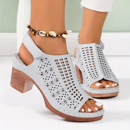 Women's Elegant Fashion Hollow Out Chunky Heels Sandals