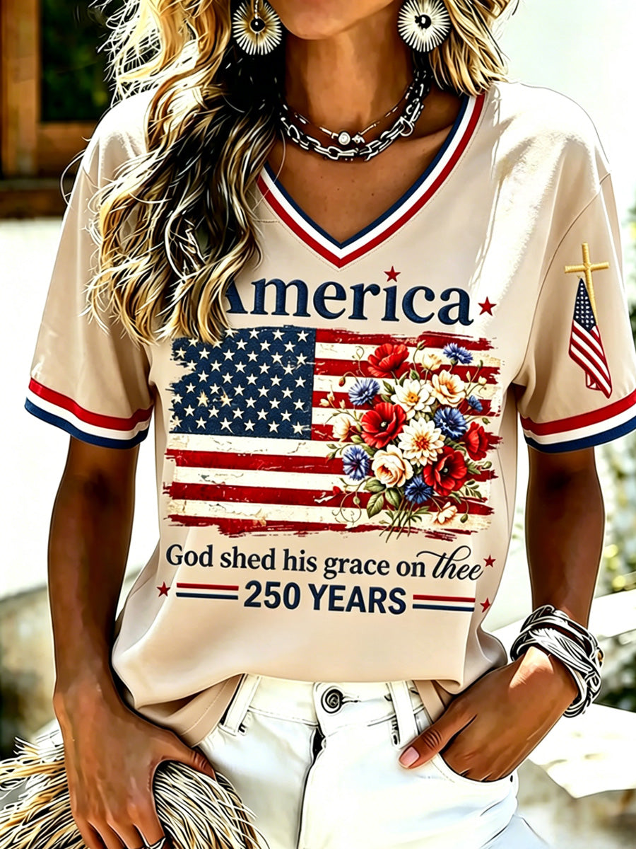 Women's Casual USA 250th Celebration Print Short Sleeve T-shirt