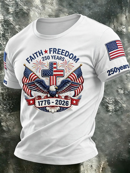 Men'S Retro Independence Day Printed Casual Short Sleeved T-Shirt