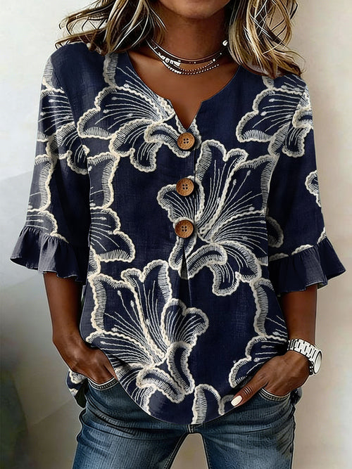 Women's Casual Floral Linen Shirt