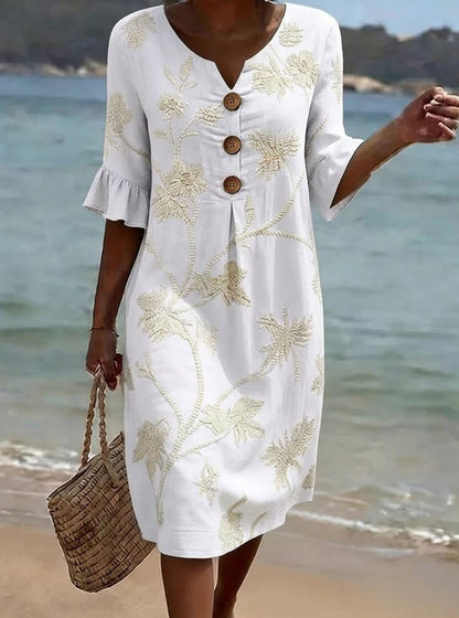 Women's Floral Print Casual Cotton-Linen Dress