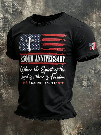Men's 250th Anniversary Christian Freedom USA Flag T-shirt