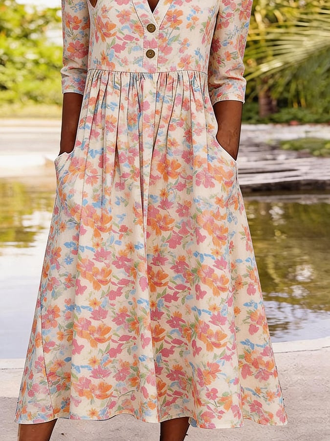 Women's Casual V-Neck Printed Dress