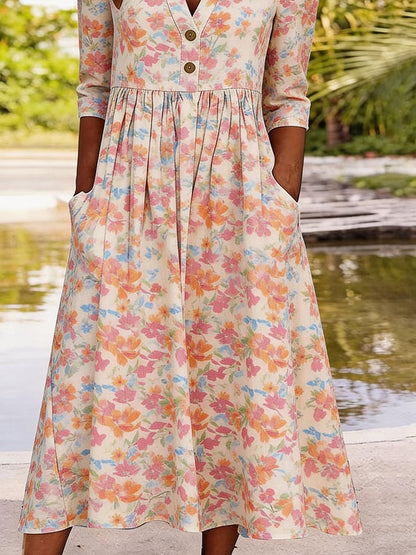Women's Casual V-Neck Printed Dress