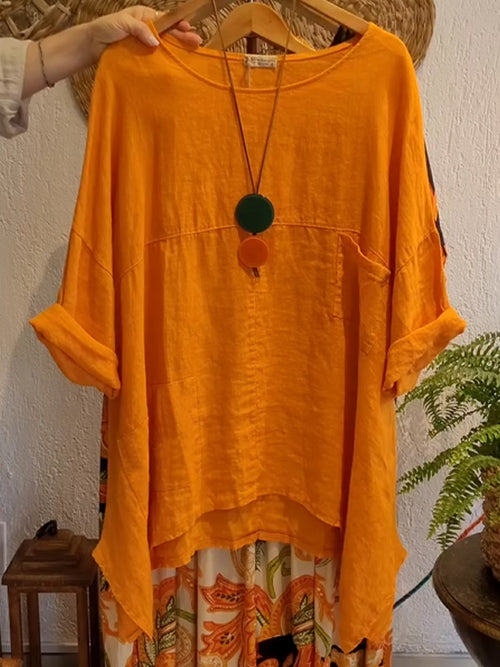 Women's Casual Cotton and Linen V-neck Shirt