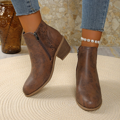 🔥 Women's Chunky Mid-Heel Slip-On Leather Orthopaedic Ankle Boots