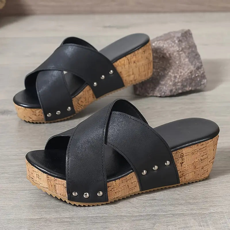 Women's Comfortable Platform Wedge Heeled Slip-On Sandals