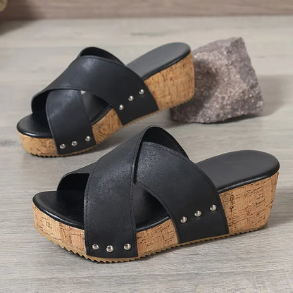 Women's Comfortable Platform Wedge Heeled Slip-On Sandals