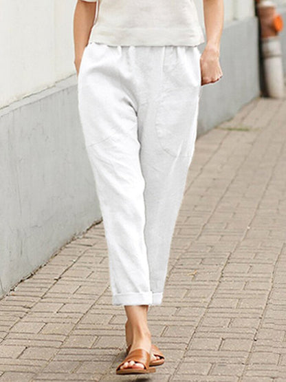 Women's Cotton Linen Solid Color Loose Pocket Harem Pants