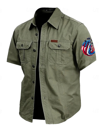 Men's American Flag Eagle Print Short Sleeve Shirt