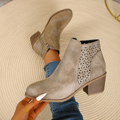 🔥 Women's Chunky Mid-Heel Slip-On Leather Orthopaedic Ankle Boots